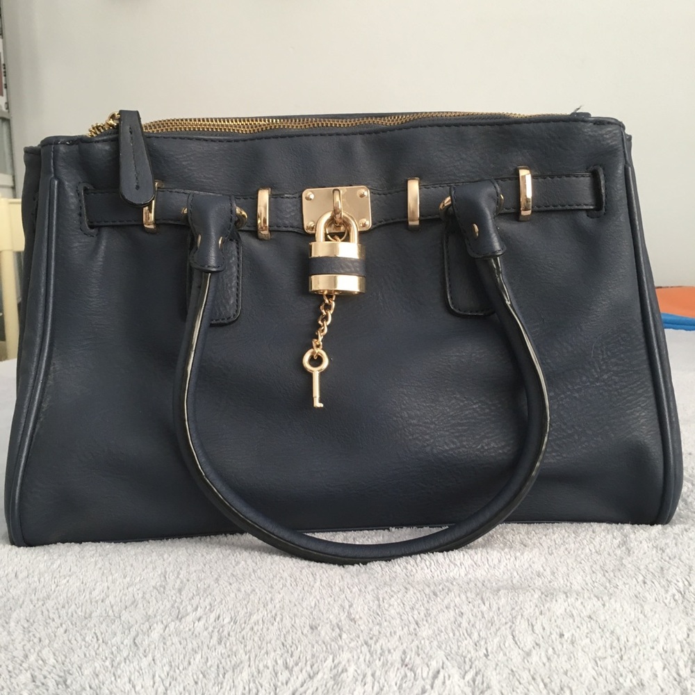 Aldo Navy Faux Leather Purse with Lock & Key Charm